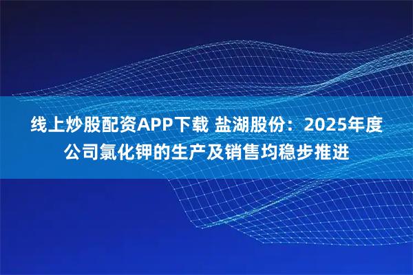 线上炒股配资APP下载 盐湖股份：2025年度公司氯化钾的生产及销售均稳步推进